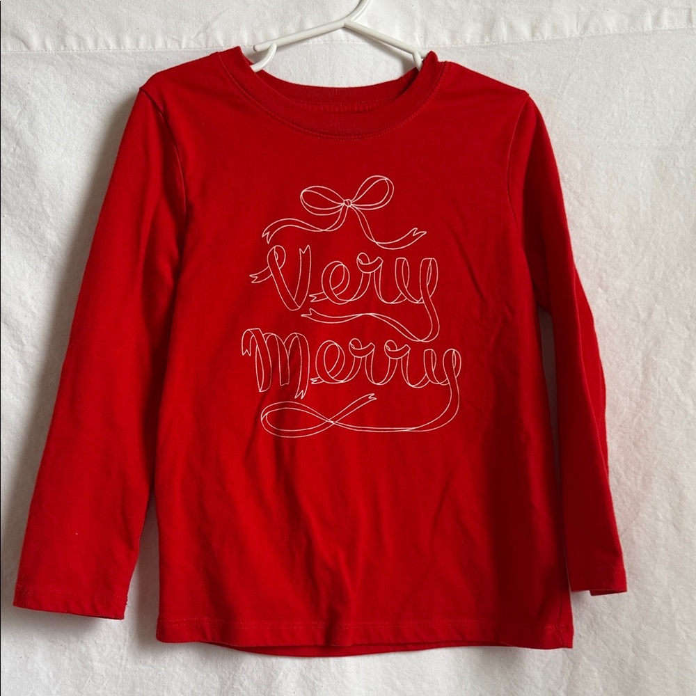 Cat & Jack Red 'Very Merry' Long Sleeve Tee